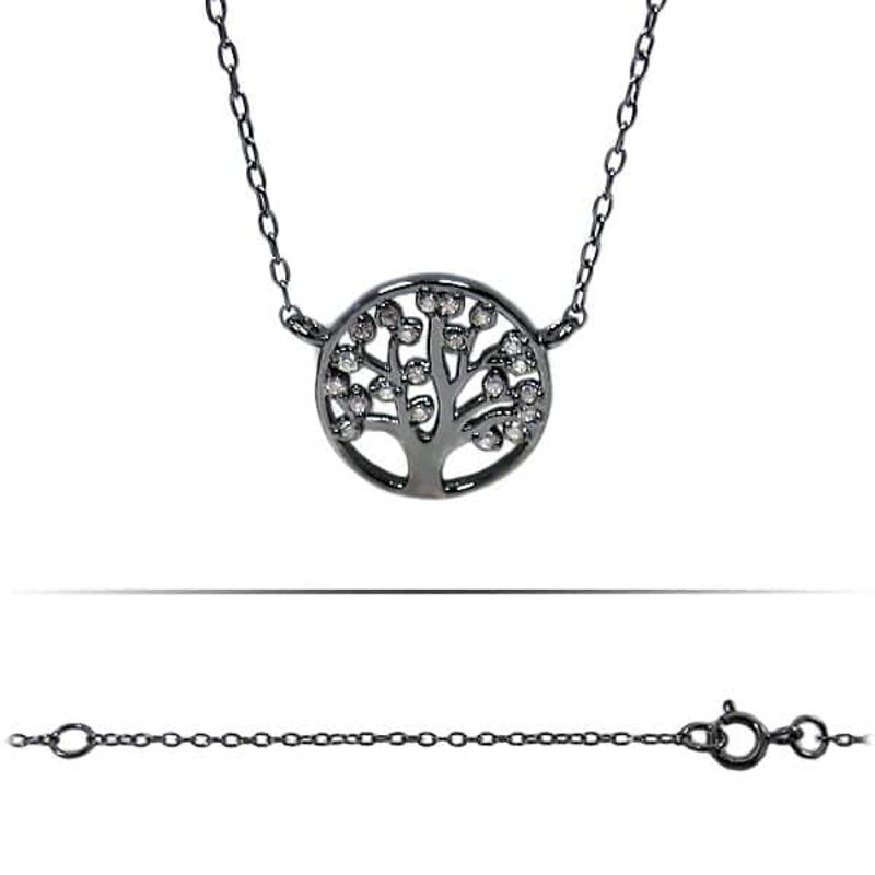 Silver Tree of Life Black Rhodium and Cubic Zirconias - Click Image to Close